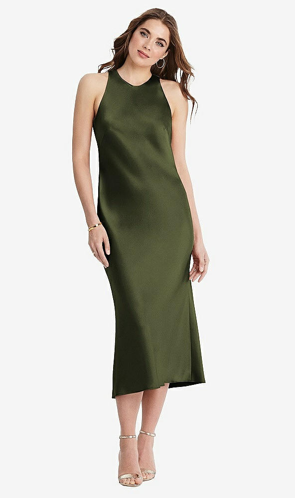 Tie Neck Cutout Midi Tank Bridesmaid Dress - Lou In Olive Green | The Dessy  Group