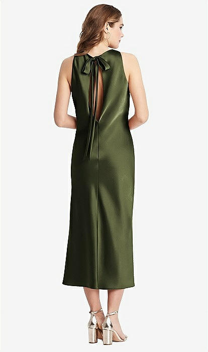 Tie Neck Cutout Midi Tank Bridesmaid Dress - Lou In Olive Green | The Dessy  Group