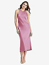 Front View Thumbnail - Powder Pink Tie Neck Cutout Midi Tank Dress - Lou