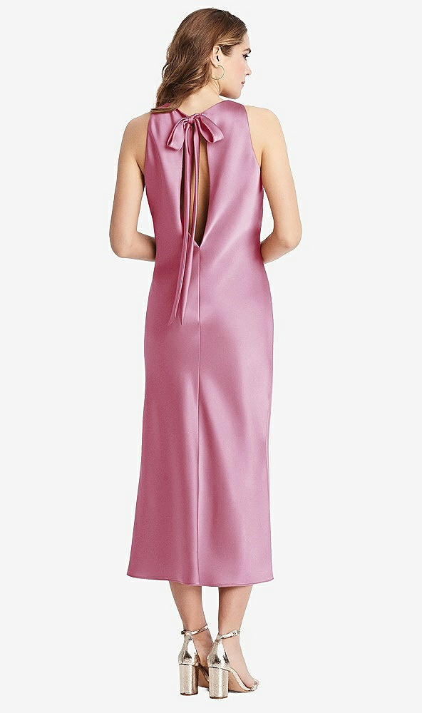 Back View - Powder Pink Tie Neck Cutout Midi Tank Dress - Lou