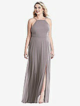 Alt View 1 Thumbnail - Cashmere Gray High Neck Chiffon Maxi Dress with Front Slit - Lela