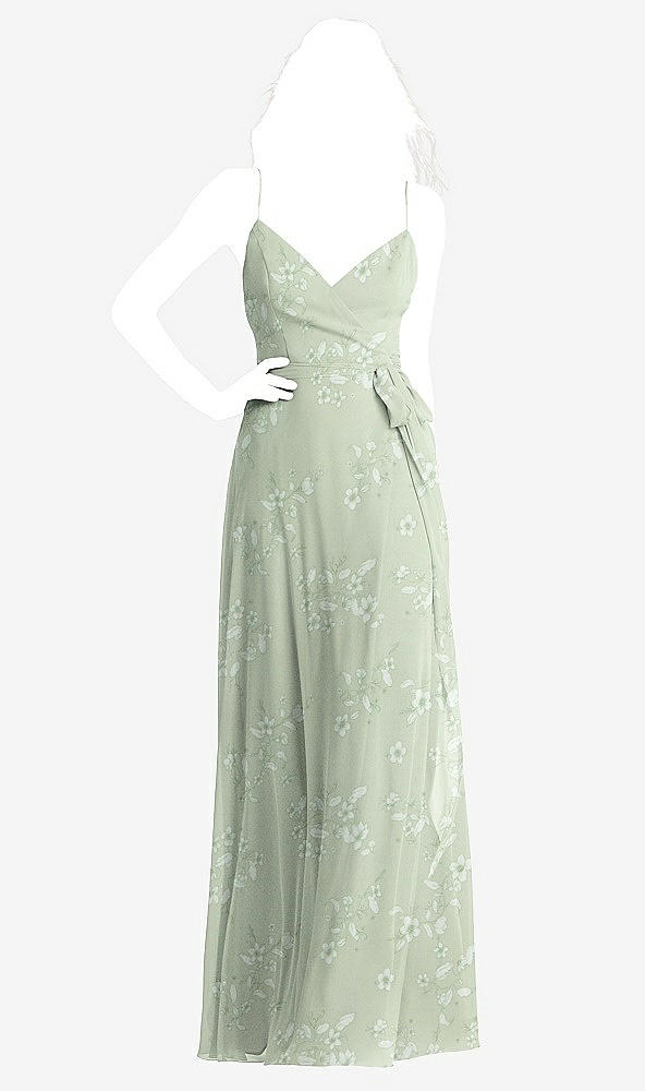 Front View - Vintage Primrose Sage Chiffon Maxi Wrap Dress with Sash - Cora