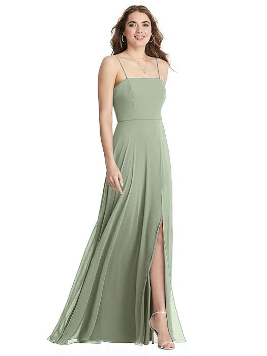 Square Neck Chiffon Maxi Dress with Front Slit - Elliott