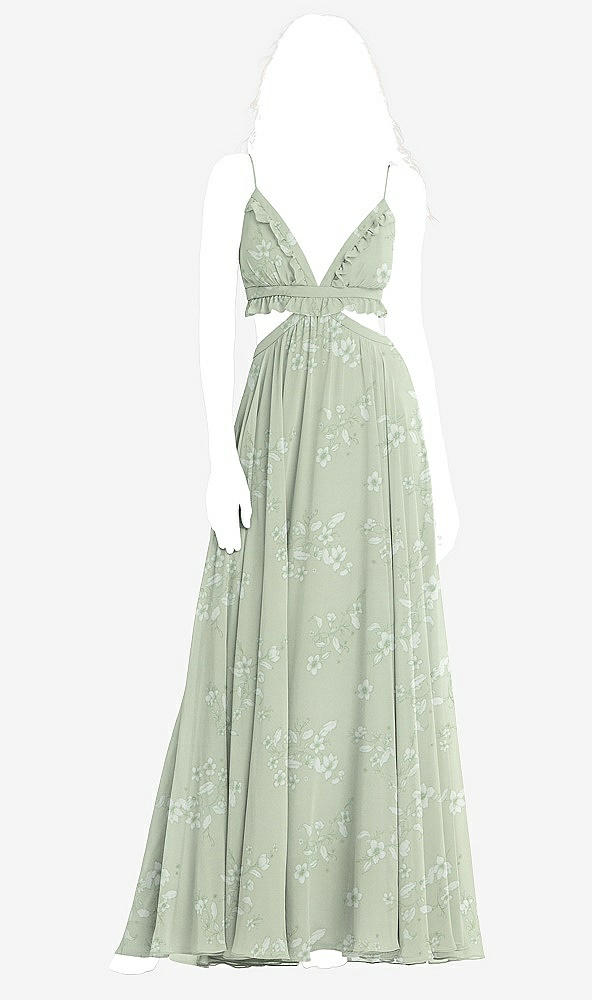 Front View - Vintage Primrose Sage Ruffled Chiffon Cutout Maxi Dress - Jessie