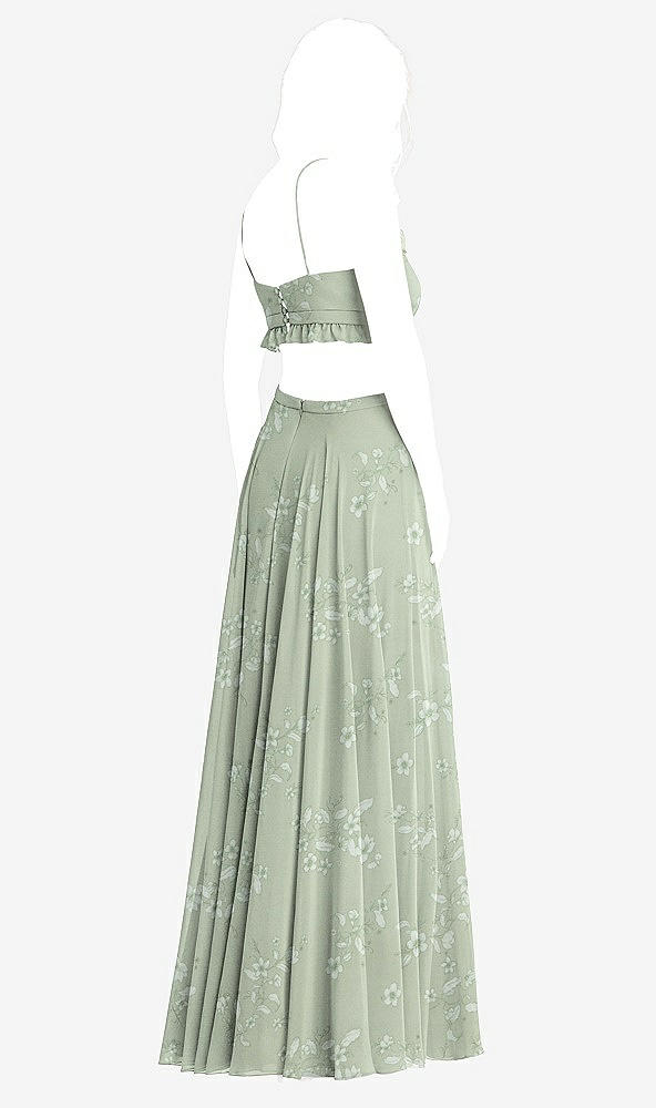 Back View - Vintage Primrose Sage Ruffled Chiffon Cutout Maxi Dress - Jessie