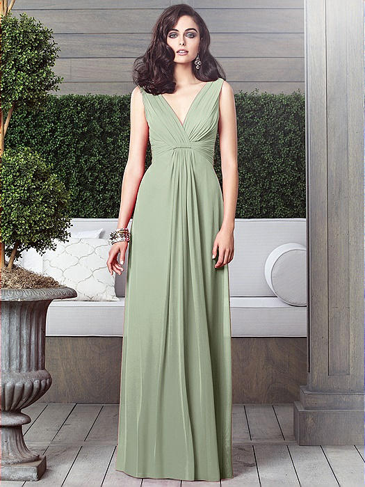 Draped V-Neck Shirred Chiffon Maxi Dress