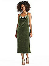 Alt View 1 Thumbnail - Olive Green Cowl-Neck Convertible Velvet Midi Slip Dress - Isa