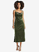 Front View Thumbnail - Olive Green Cowl-Neck Convertible Velvet Midi Slip Dress - Isa