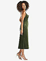 Side View Thumbnail - Olive Green Cowl-Neck Convertible Velvet Midi Slip Dress - Isa