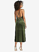 Rear View Thumbnail - Olive Green Cowl-Neck Convertible Velvet Midi Slip Dress - Isa