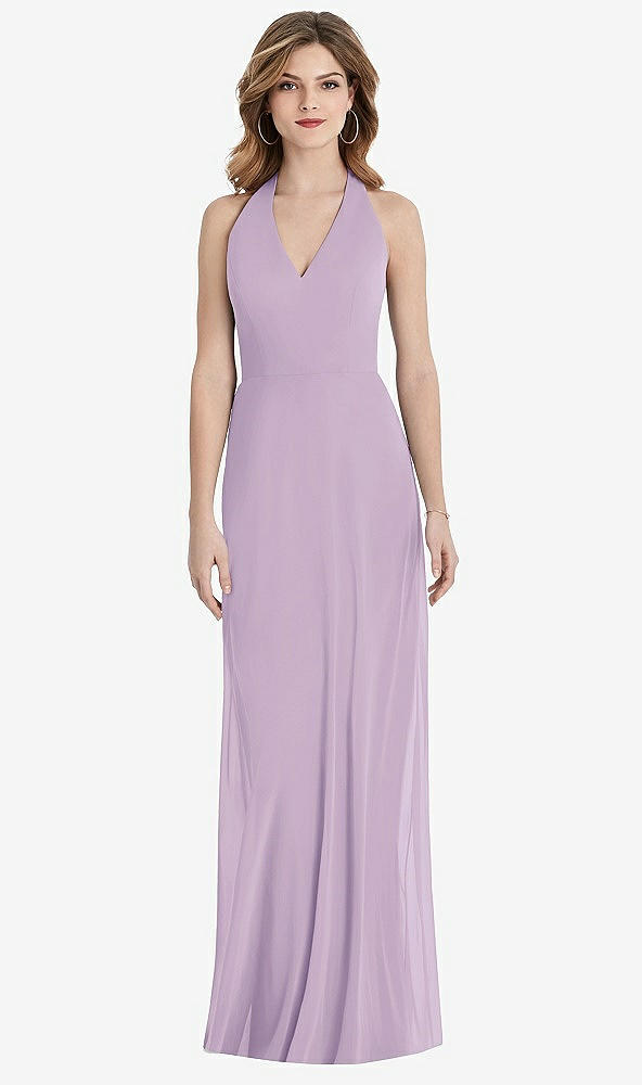 Front View - Pale Purple V-Neck Halter Chiffon Maxi Dress - Taryn