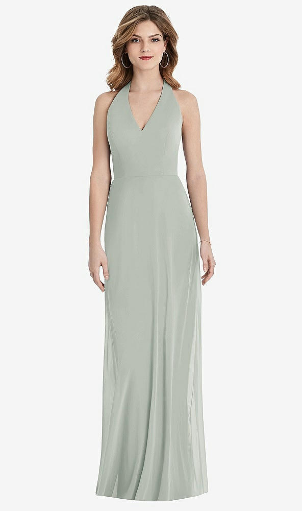 Front View - Willow Green V-Neck Halter Chiffon Maxi Dress - Taryn