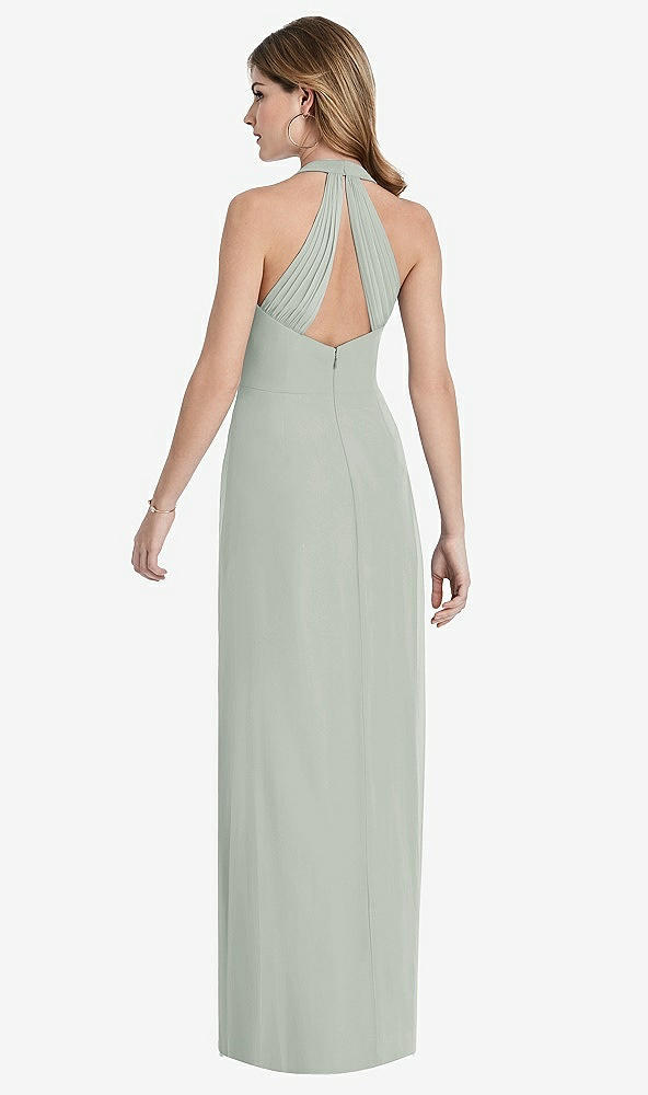 Back View - Willow Green V-Neck Halter Chiffon Maxi Dress - Taryn