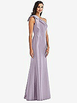 Alt View 3 Thumbnail - Lilac Haze Bow One-Shoulder Satin Trumpet Gown