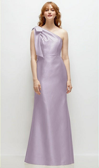 Bow One shoulder Satin Trumpet Bridesmaid Dress In Lilac Haze The Dessy Group