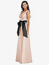 Side View Thumbnail - Cameo & Black Off-the-Shoulder Bow-Waist Maxi Dress with Pockets