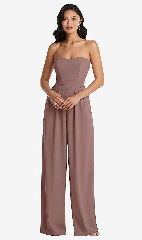 Front View - Sienna Strapless Pleated Front Jumpsuit with Pockets