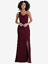 Front View Thumbnail - Cabernet One-Shoulder Draped Cowl-Neck Maxi Dress