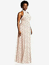 Side View Thumbnail - Coquette Floral Print High Neck Halter Backless Maxi Dress