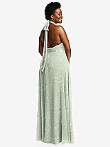 Rear View Thumbnail - Vintage Primrose Sage High Neck Halter Backless Maxi Dress