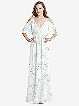 Alt View 1 Thumbnail - Bleu Garden Convertible Cold-Shoulder Draped Wrap Maxi Dress