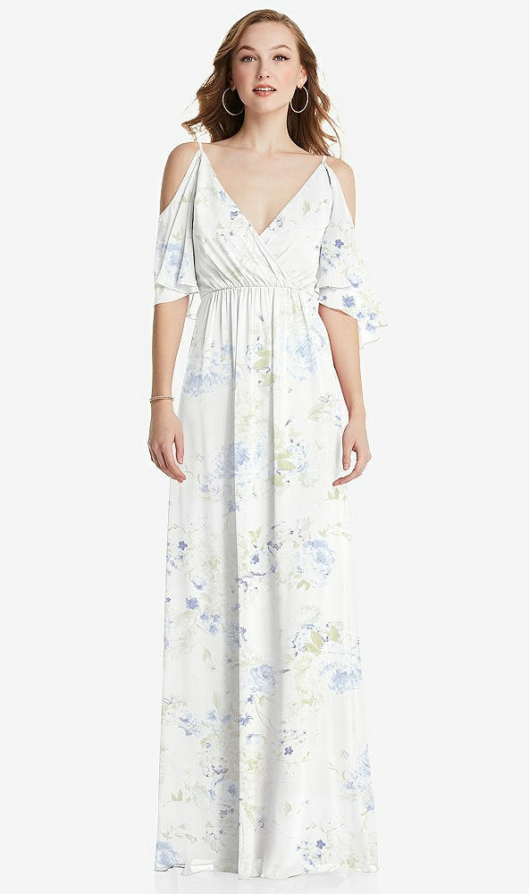 Front View - Bleu Garden Convertible Cold-Shoulder Draped Wrap Maxi Dress