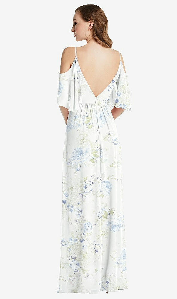 Back View - Bleu Garden Convertible Cold-Shoulder Draped Wrap Maxi Dress