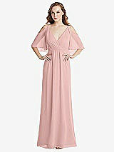 Alt View 1 Thumbnail - Rose - PANTONE Rose Quartz Convertible Cold-Shoulder Draped Wrap Maxi Dress