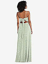 Rear View Thumbnail - Vintage Primrose Sage Tie-Back Cutout Maxi Dress with Front Slit