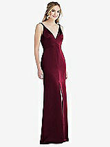 Front View Thumbnail - Cabernet Twist Strap Maxi Slip Dress with Front Slit - Neve