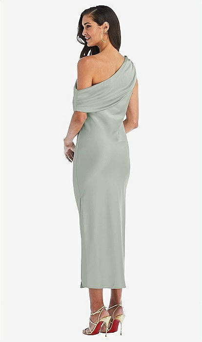 Draped One-shoulder Convertible Midi Slip Bridesmaid Dress In Willow Green  | The Dessy Group