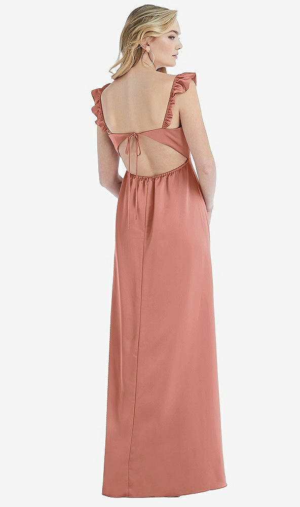 Back View - Desert Rose Ruffled Sleeve Tie-Back Maxi Dress