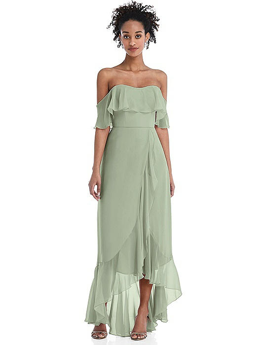 Off-the-Shoulder Ruffled High Low Maxi Dress