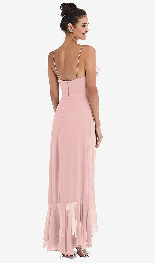 Back View - Rose - PANTONE Rose Quartz Ruffle-Trimmed V-Neck High Low Wrap Dress