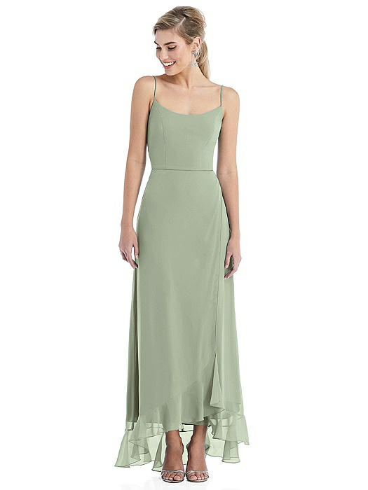 Scoop Neck Ruffle-Trimmed High Low Maxi Dress