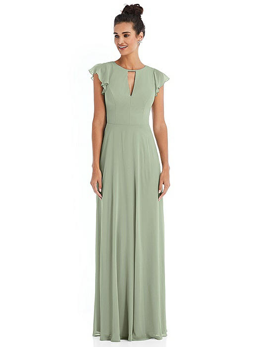 Flutter Sleeve V-Keyhole Chiffon Maxi Dress