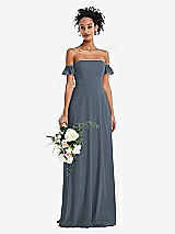 Alt View 1 Thumbnail - Silverstone Off-the-Shoulder Ruffle Cuff Sleeve Chiffon Maxi Dress