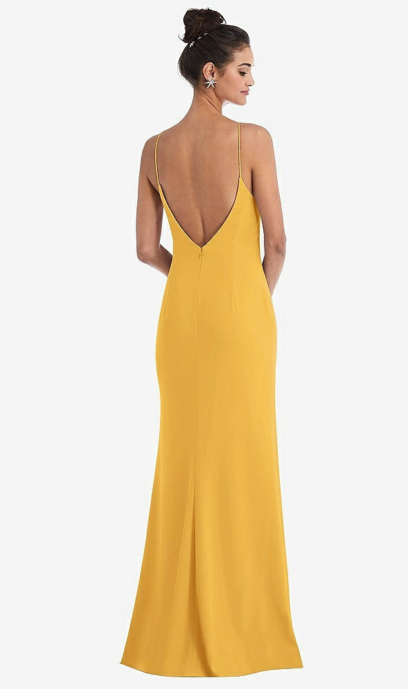 Back View - NYC Yellow Open-Back High-Neck Halter Trumpet Gown