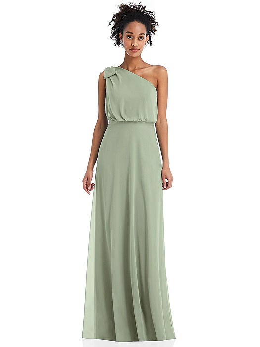 One-Shoulder Bow Blouson Bodice Maxi Dress