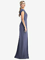 Side View Thumbnail - French Blue Cap Sleeve Open-Back Trumpet Gown with Front Slit