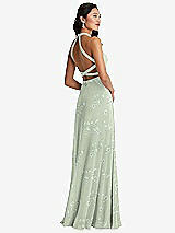 Front View Thumbnail - Vintage Primrose Sage Stand Collar Halter Maxi Dress with Criss Cross Open-Back