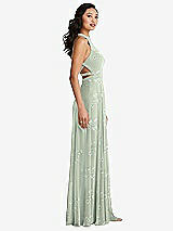 Side View Thumbnail - Vintage Primrose Sage Stand Collar Halter Maxi Dress with Criss Cross Open-Back