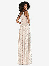 Rear View Thumbnail - Coquette Floral Print One-Shoulder Chiffon Maxi Dress with Shirred Front Slit