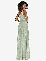 Rear View Thumbnail - Vintage Primrose Sage One-Shoulder Chiffon Maxi Dress with Shirred Front Slit