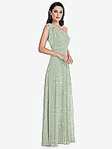 Alt View 2 Thumbnail - Vintage Primrose Sage Draped One-Shoulder Maxi Dress with Scarf Bow