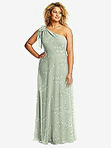 Front View Thumbnail - Vintage Primrose Sage Draped One-Shoulder Maxi Dress with Scarf Bow