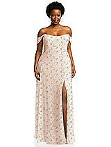 Alt View 1 Thumbnail - Coquette Floral Print Off-the-Shoulder Basque Neck Maxi Dress with Flounce Sleeves