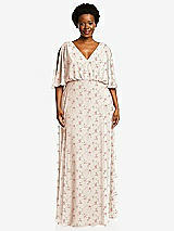 Front View Thumbnail - Coquette Floral Print V-Neck Split Sleeve Blouson Bodice Maxi Dress