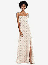 Front View Thumbnail - Coquette Floral Print Scoop Neck Convertible Tie-Strap Maxi Dress with Front Slit