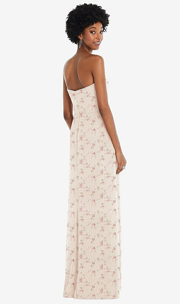 Back View - Coquette Floral Print Strapless Sweetheart Maxi Dress with Pleated Front Slit 